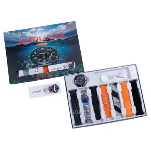 TF 7 Round Dial 7-in-1 Smart Watch with Metal Chain & Multi-Strap Set